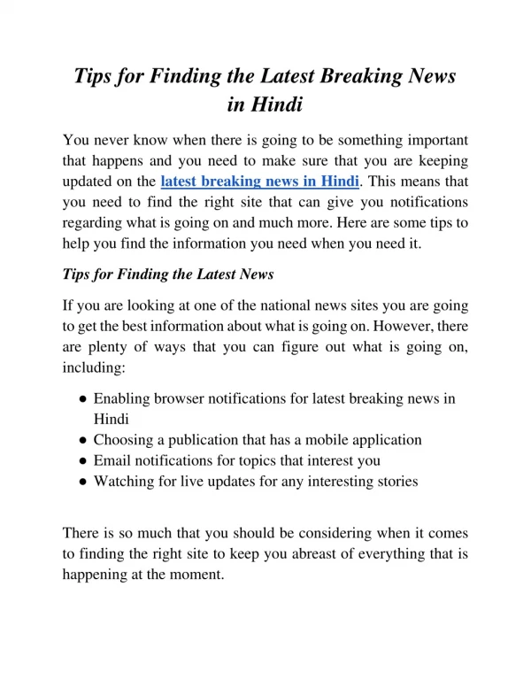Tips for Finding the Latest Breaking News in Hindi