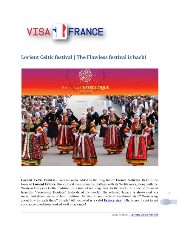 Read about the France Famous Lorient Celtic Festival