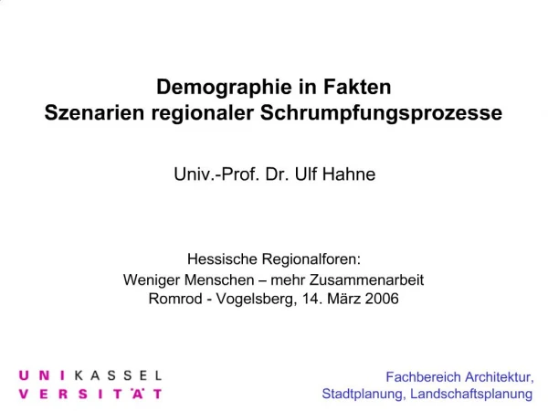 Demographie in Fakten Szenarien regionaler Schrumpfungsprozesse