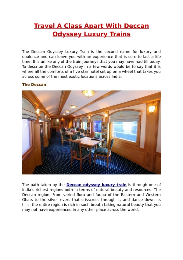 Travel A Class Apart With Deccan Odyssey Luxury Trains