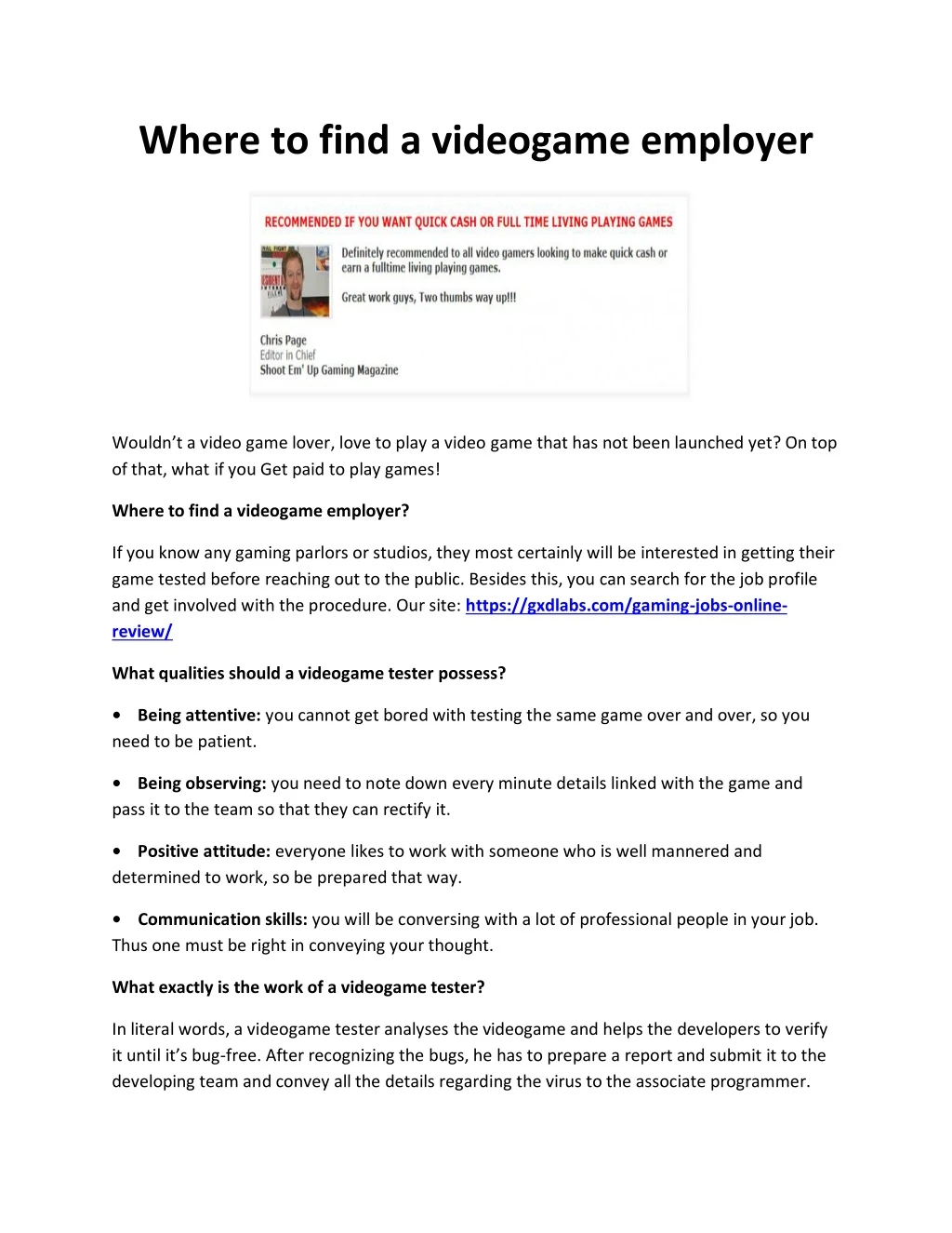 where to find a videogame employer