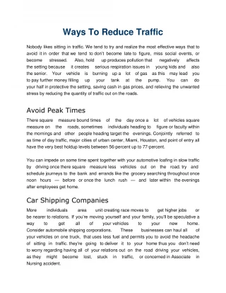 Ways To Reduce Traffic - slide 1