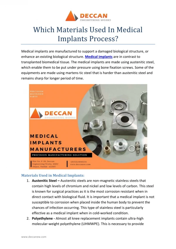 Which Materials Used In Medical Implants Process?