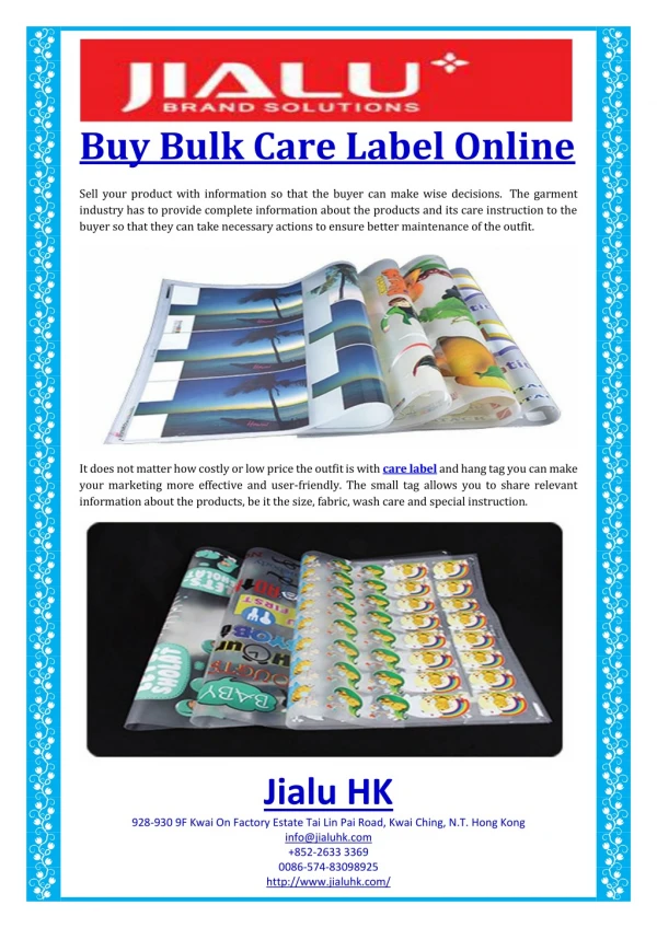 Buy Bulk Care Label Online