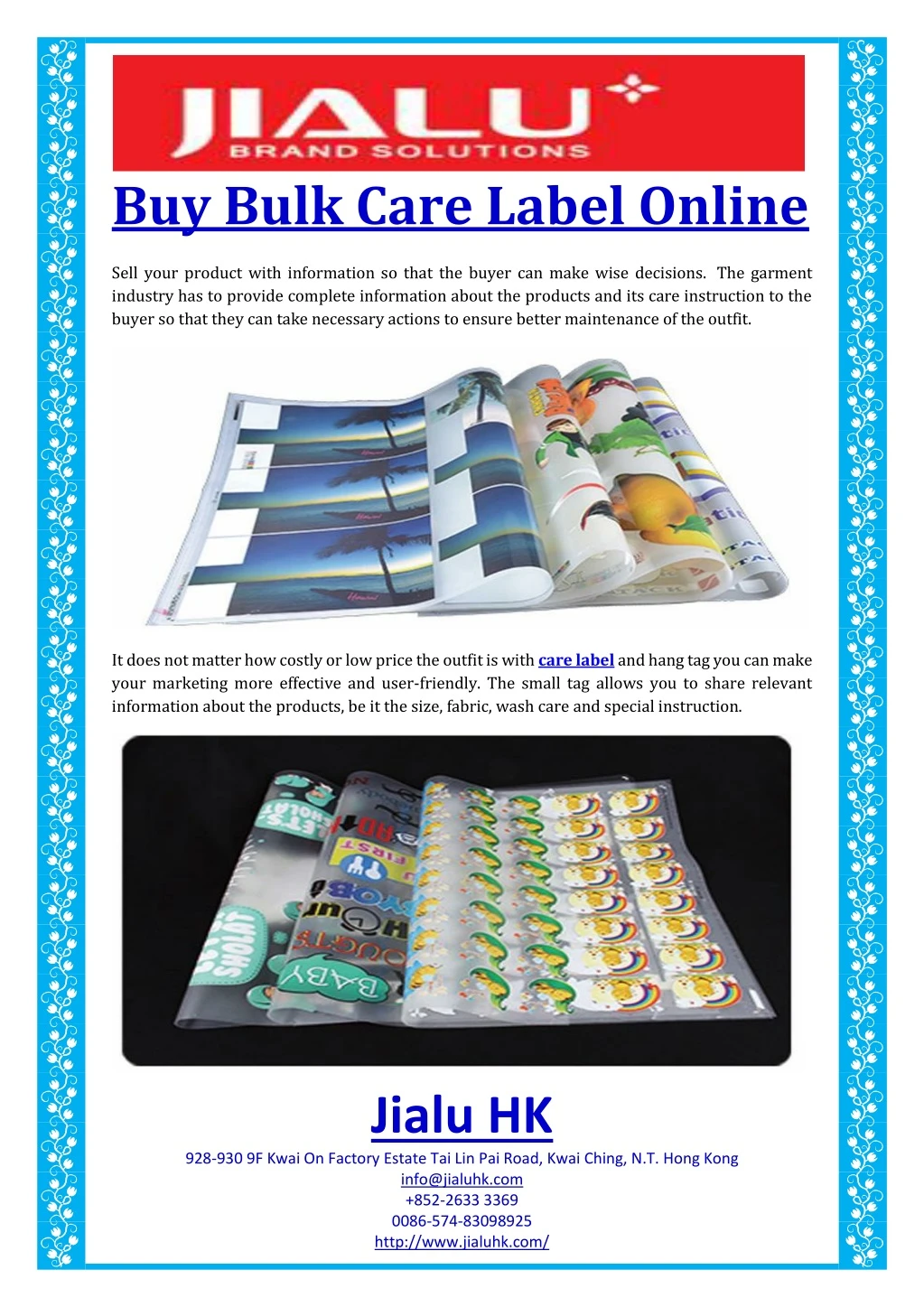 buy bulk care label online