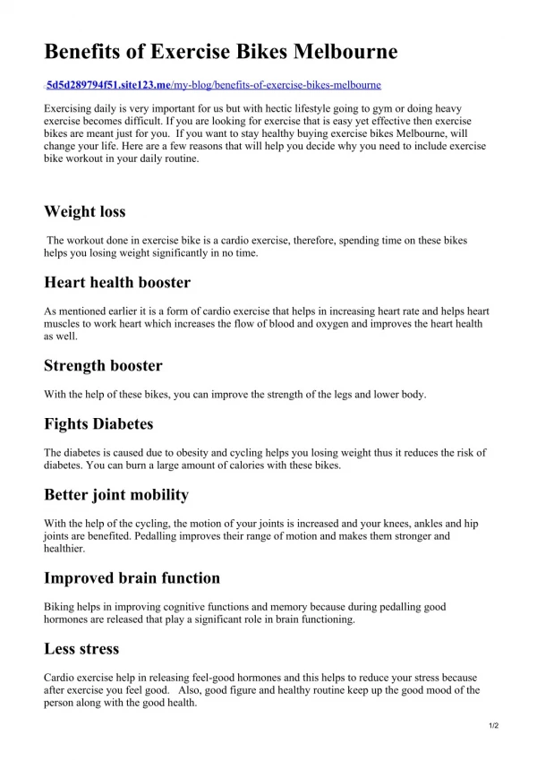 benefits of exercise bikes melbourne