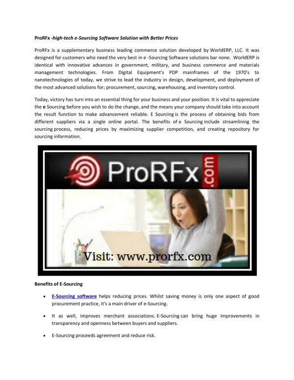 The ProRFx is Bid opportunities -high-tech e-Sourcing Software Solution with Better Prices