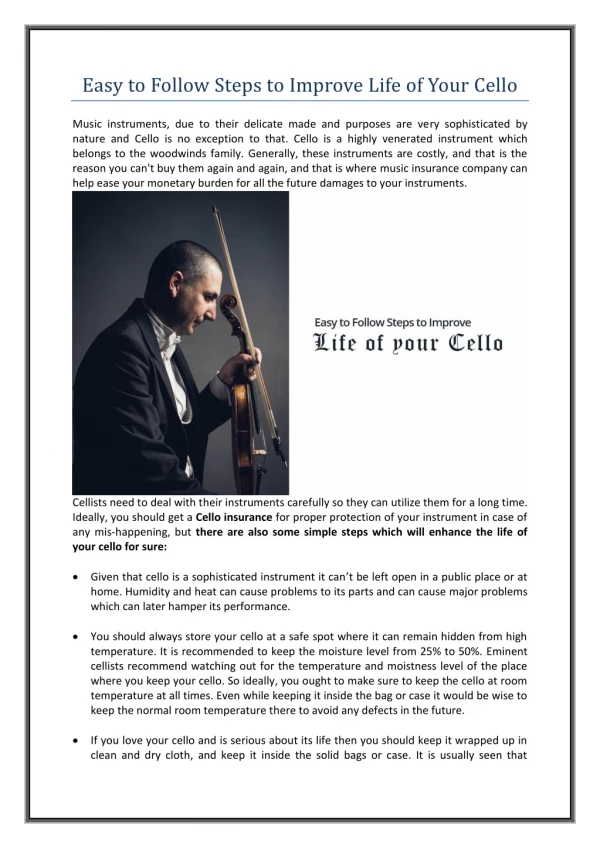 Easy to Follow Steps to Improve Life of Your Cello