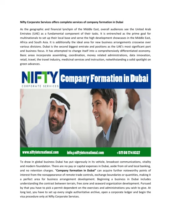Nifty Corporate Services offers complete services of company formation in Dubai