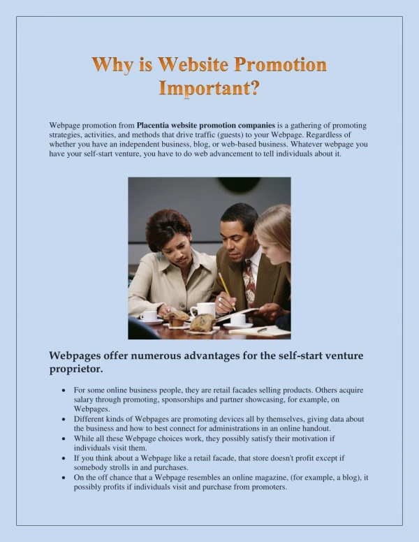 webpage promotion from placentia website