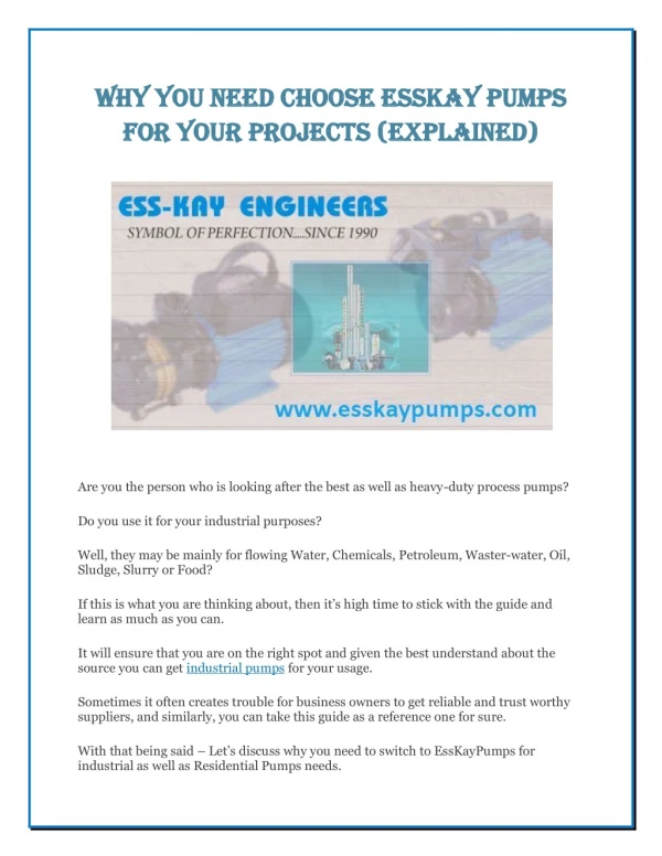 Why You Need Choose EssKay Pumps for Your Projects (Explained)