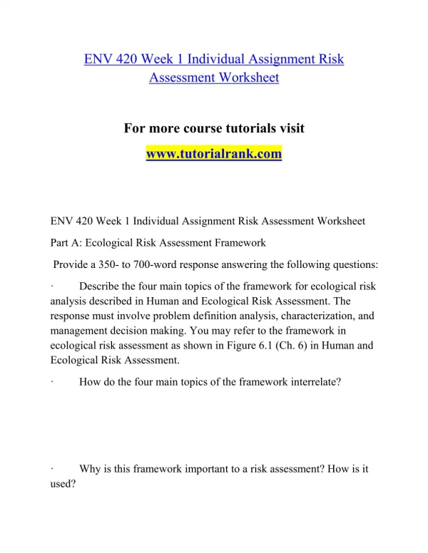 env 420 week 1 individual assignment risk