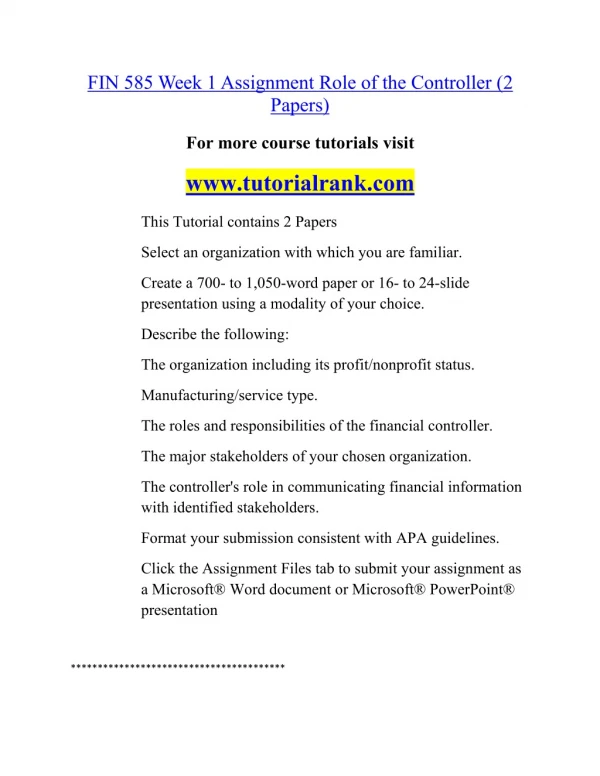 FIN 585 Effective Communication - tutorialrank.com