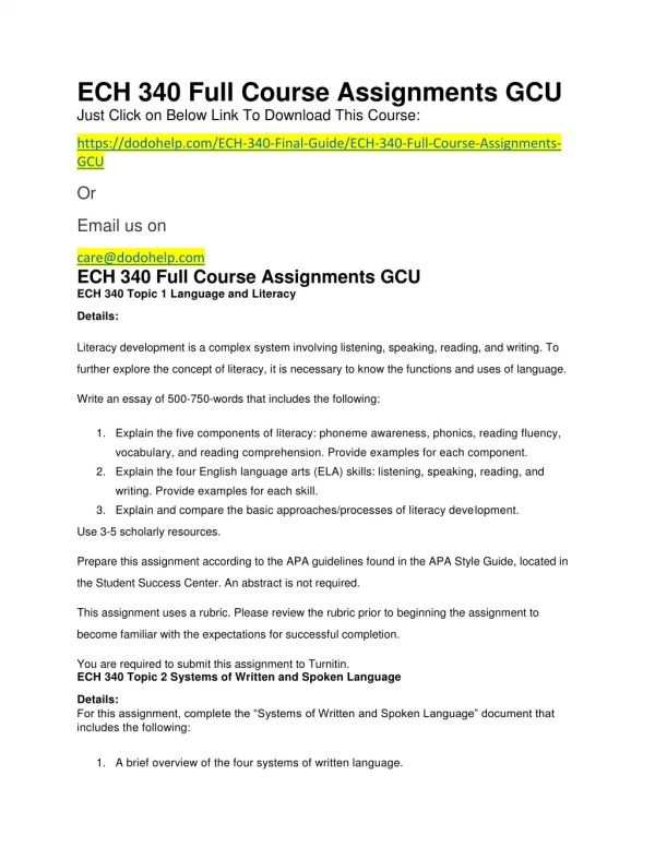 ECH 340 Full Course Assignments GCU