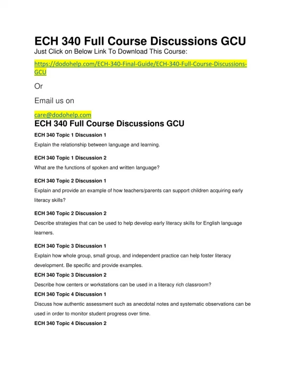 ECH 340 Full Course Discussions GCU