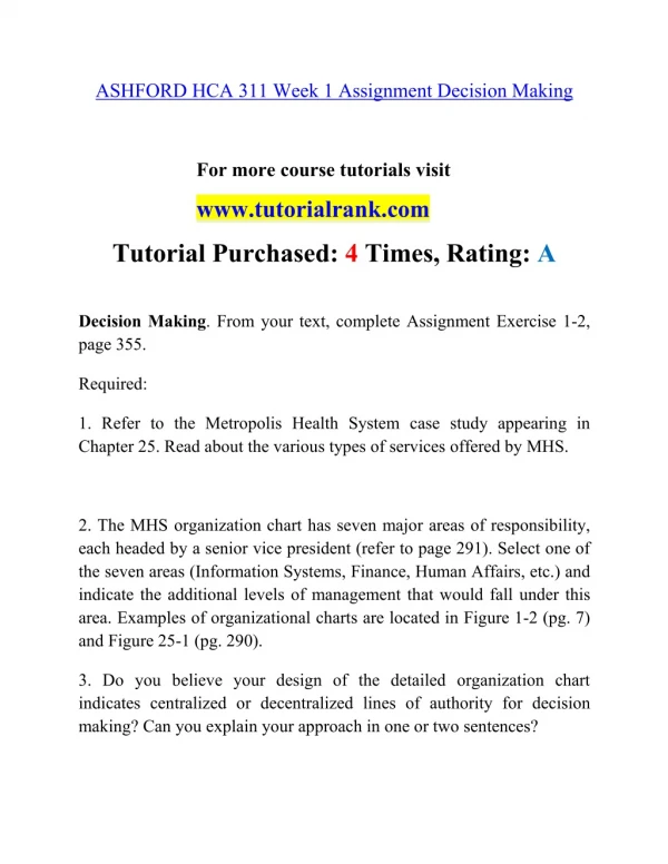 HCA 311 Effective Communication - tutorialrank.com
