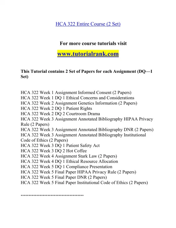 HCA 322 Effective Communication - tutorialrank.com