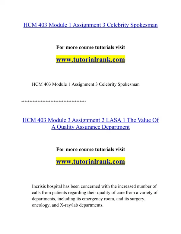 hcm 403 module 1assignment 3 celebrity spokesman