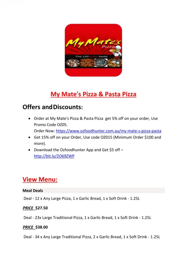 My Mate's Pizza & Pasta Pizza -Shepparton - Order Food Online