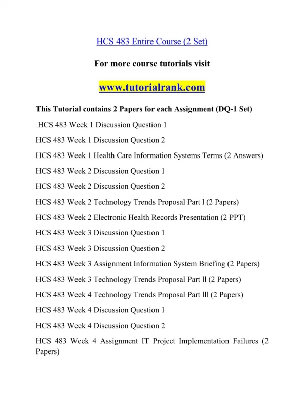 HCS 483 Effective Communication - tutorialrank.com