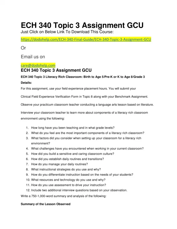 ECH 340 Topic 3 Assignment GCU