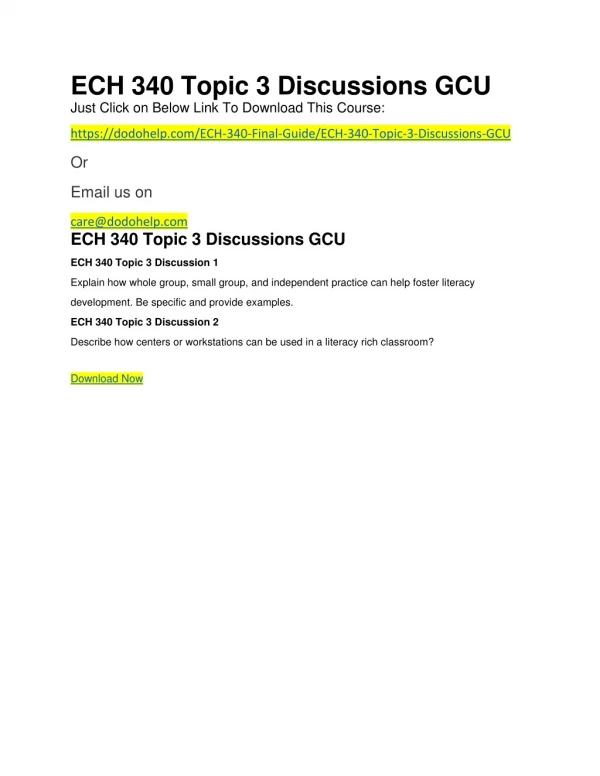 ECH 340 Topic 3 Discussions GCU