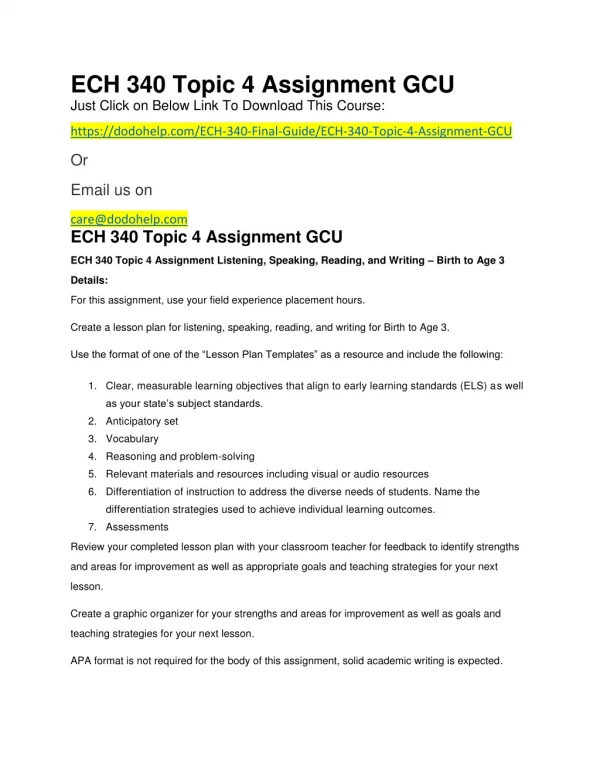 ECH 340 Topic 4 Assignment GCU