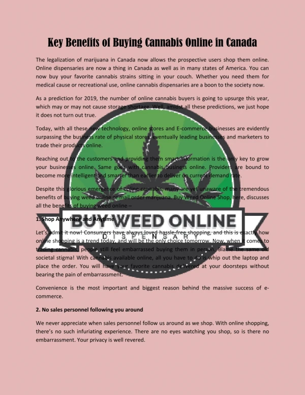 Key Benefits of Buying Cannabis Online in Canada