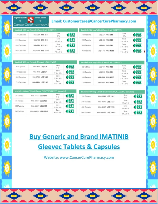 Buy Generic imatinib Gleevec 100 mg, 400 mg Capsules/Tablets online