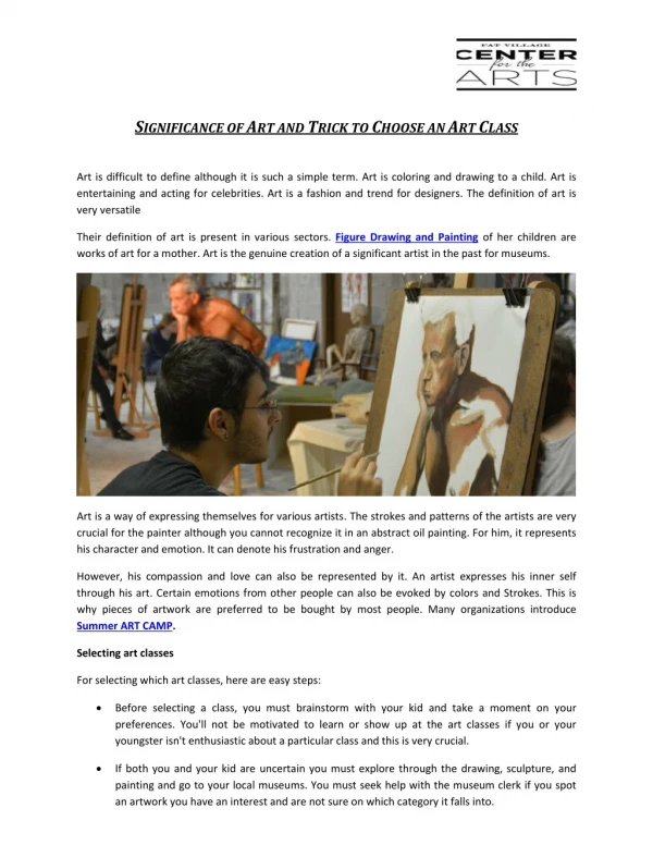 Significance of Art and Trick to Choose an Art Class