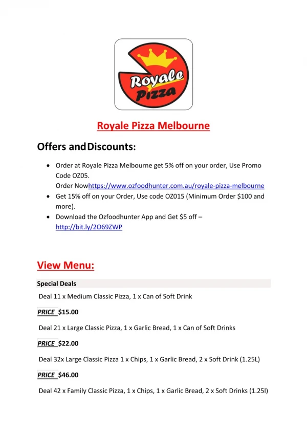 15% Off - Royale Pizza Melbourne-Melbourne - Order Food Online