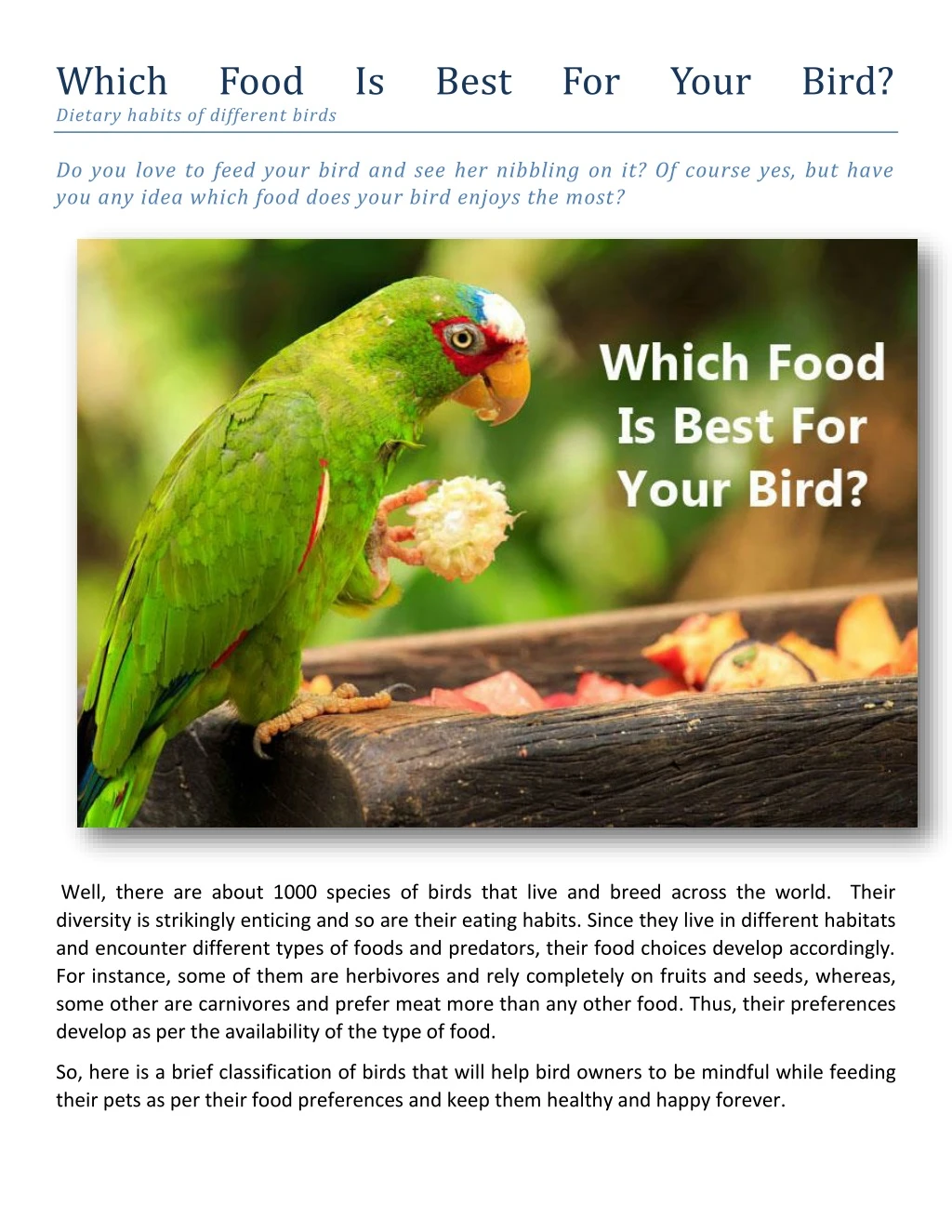 which dietary habits of different birds