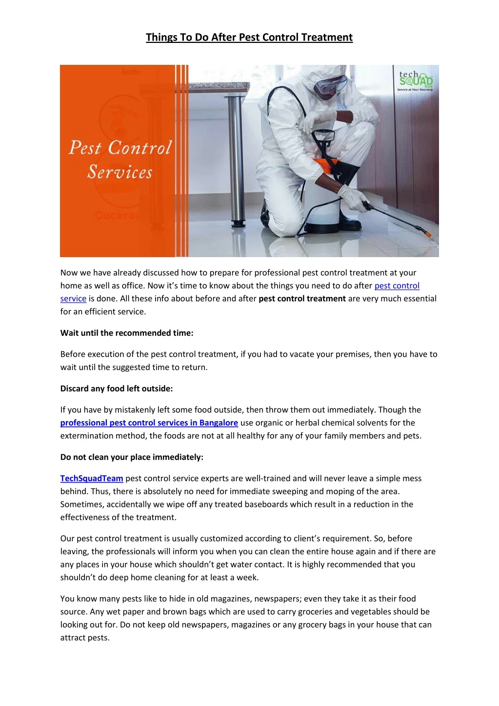 things to do after pest control treatment