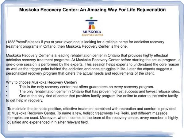 Muskoka Recovery Center: An Amazing Way For Life Rejuvenatio