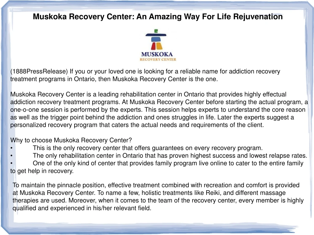 muskoka recovery center an amazing way for life