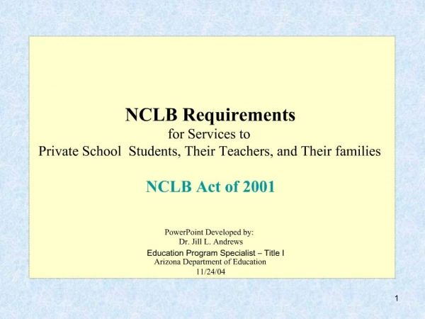 NCLB Requirements for Services to Private School Students, Their Teachers, and Their families NCLB Act of 2001 Powe