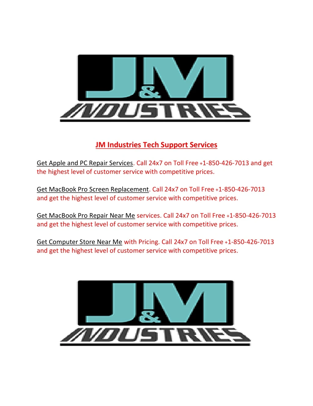 jm industries tech support services