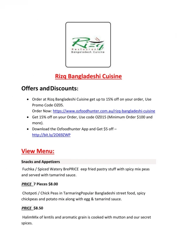 25% Off -Rizq Bangladeshi Cuisine-Footscray - Order Food Online