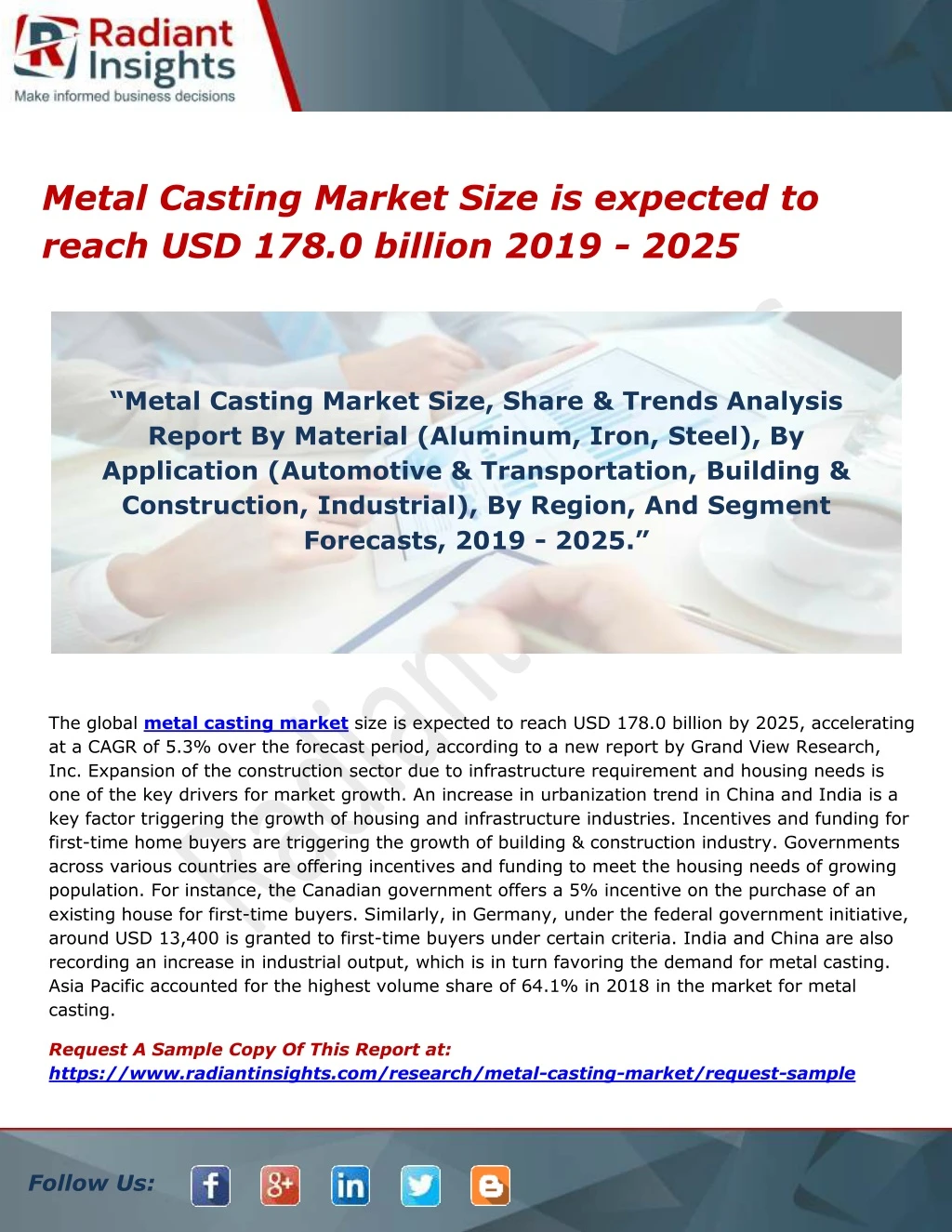 metal casting market size is expected to reach