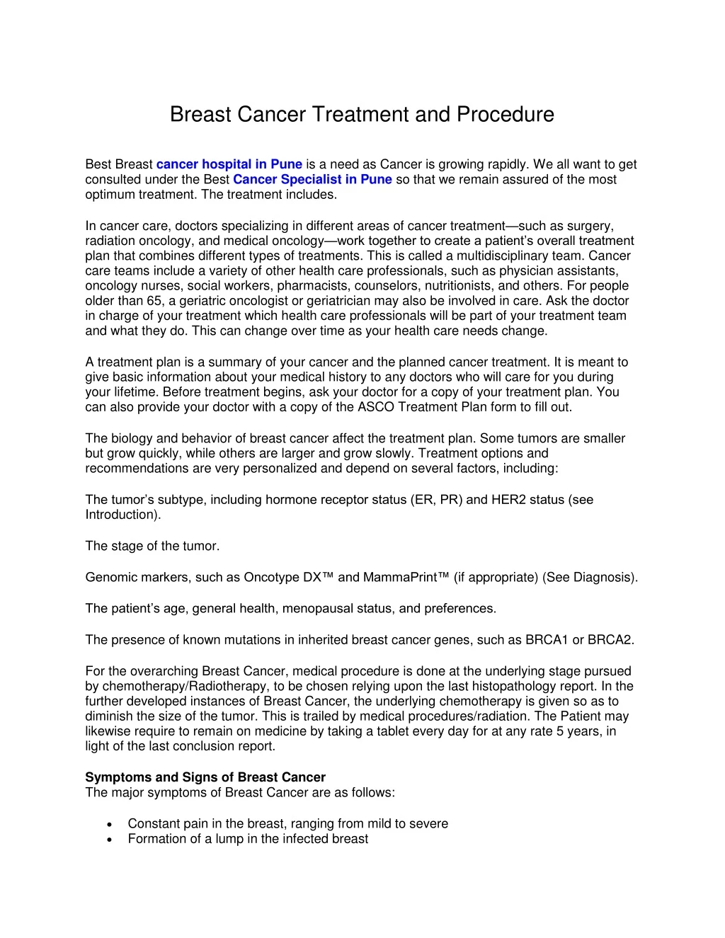 breast cancer treatment and procedure