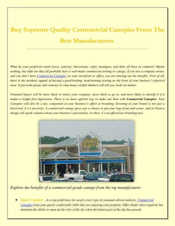 Buy supreme quality Commercial Canopies from the best manufacturers: