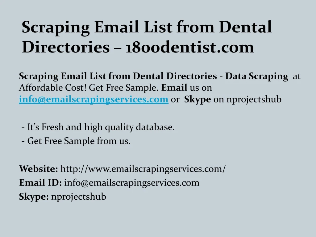 scraping email list from dental directories 1800dentist com