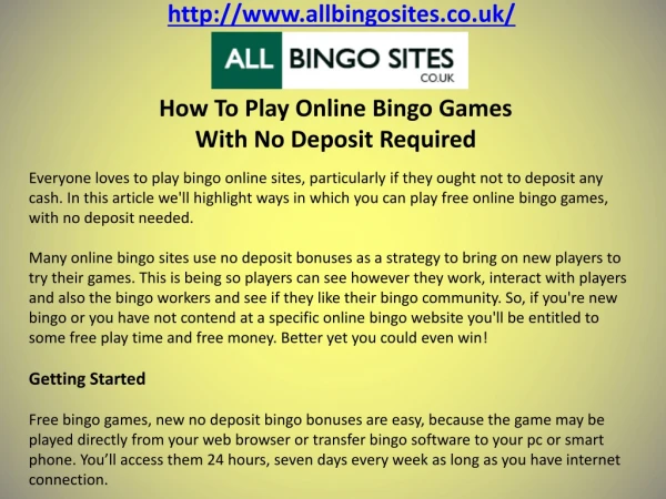 How To Play Online Bingo Games With No Deposit Required