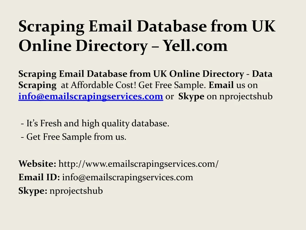 scraping email database from uk online directory yell com