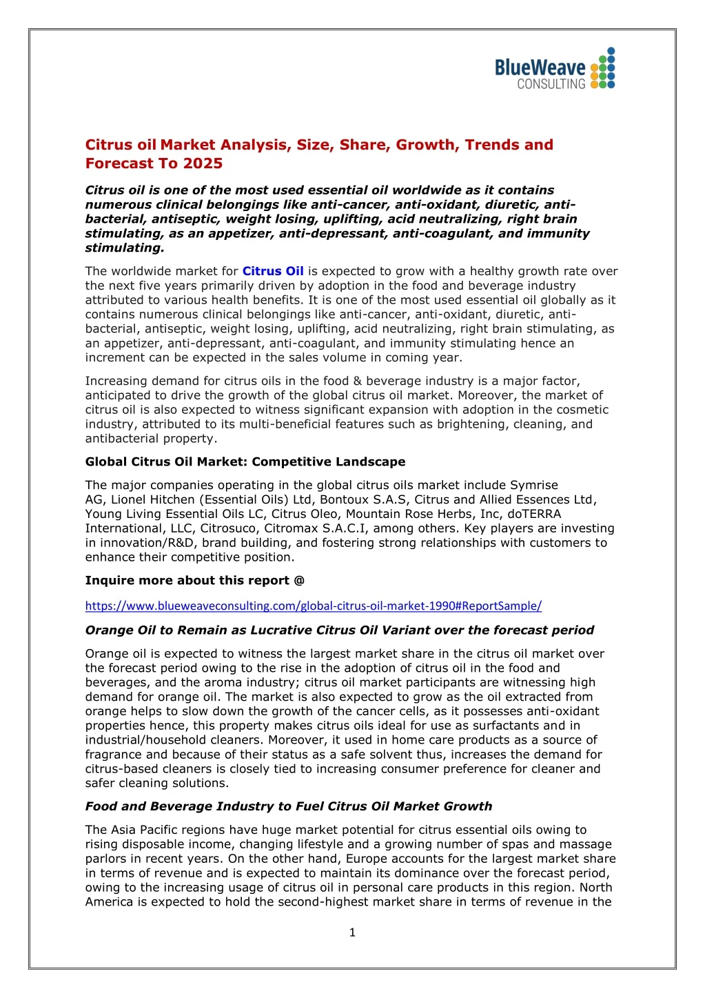 citrus oil market analysis size share growth