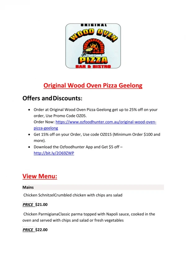 Original Wood Oven Pizza Geelong-Geelong - Order Food Online