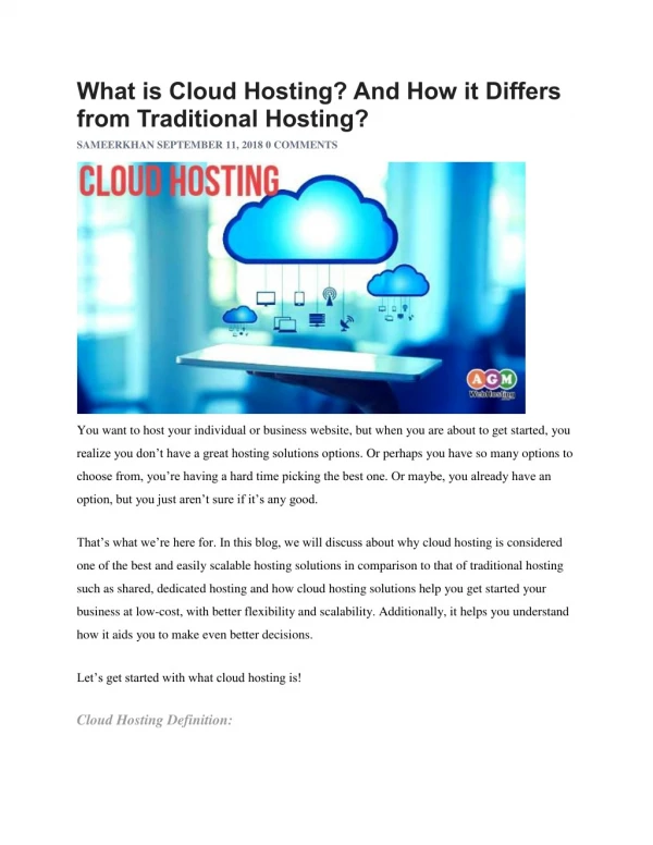What is Cloud Hosting? And How it Differs from Traditional Hosting?