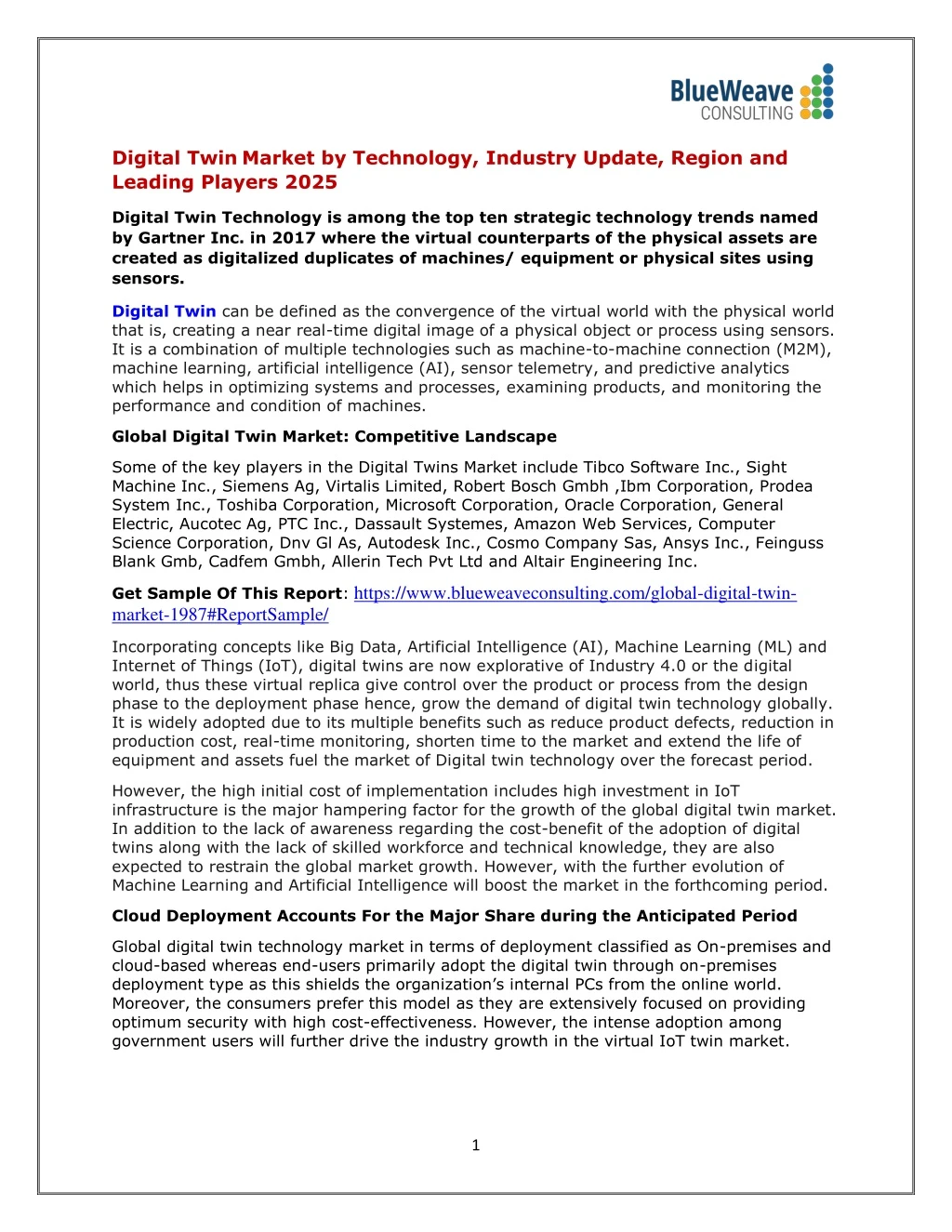 digital twin market by technology industry update