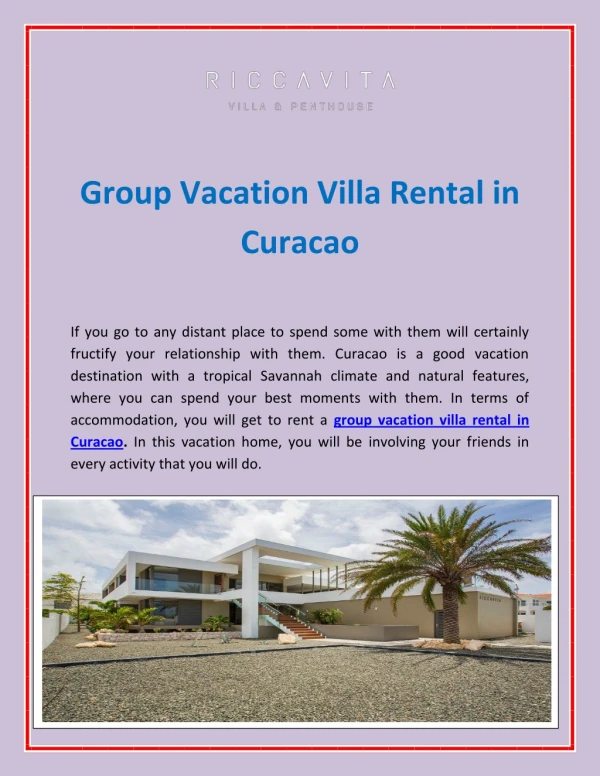 Group Vacation Villa Rental in Curacao