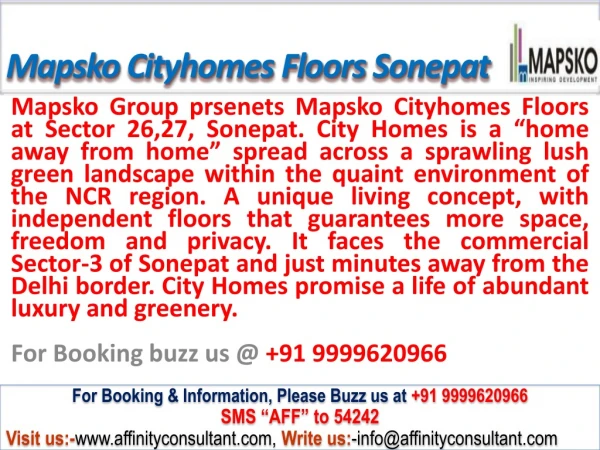 Mapsko Group City Homes @9999684166 Floors Sector 27 Sonepat